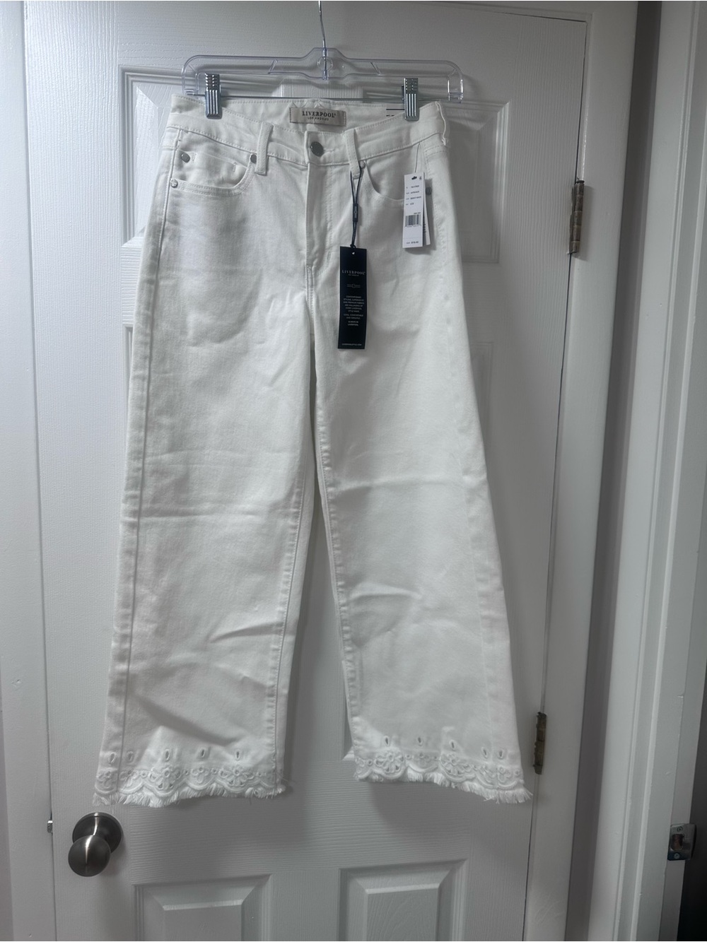 Liverpool White Wide-Leg Jeans with Embroidered Hem